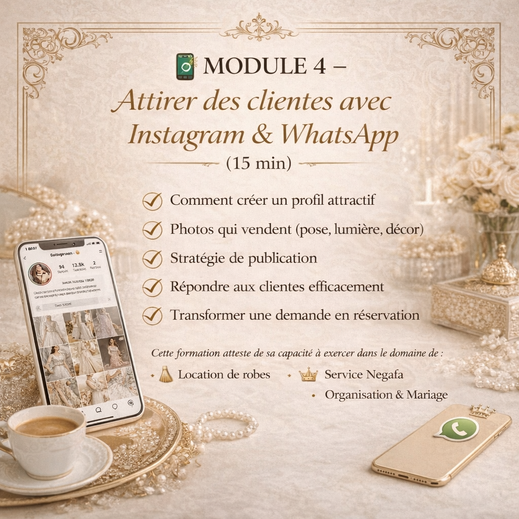 FORMATION POUR NEGAFA OU LOCATION DE ROBES en ligne