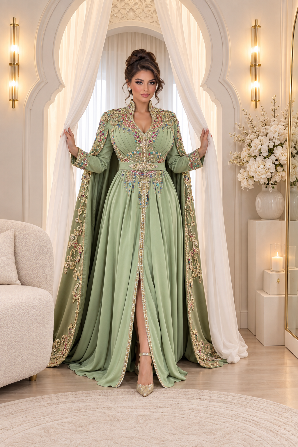 VENTE PRIVÉE 2027 CAFTAN AVEC SELHEME 2 PIÈCES ⚜️taille 34 à 46⚜️ EXCELLENT ÉTAT