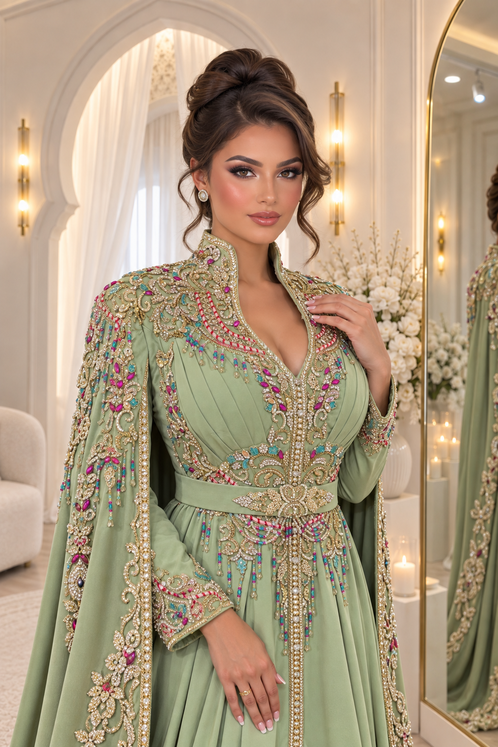 VENTE PRIVÉE 2027 CAFTAN AVEC SELHEME 2 PIÈCES ⚜️taille 34 à 46⚜️ EXCELLENT ÉTAT
